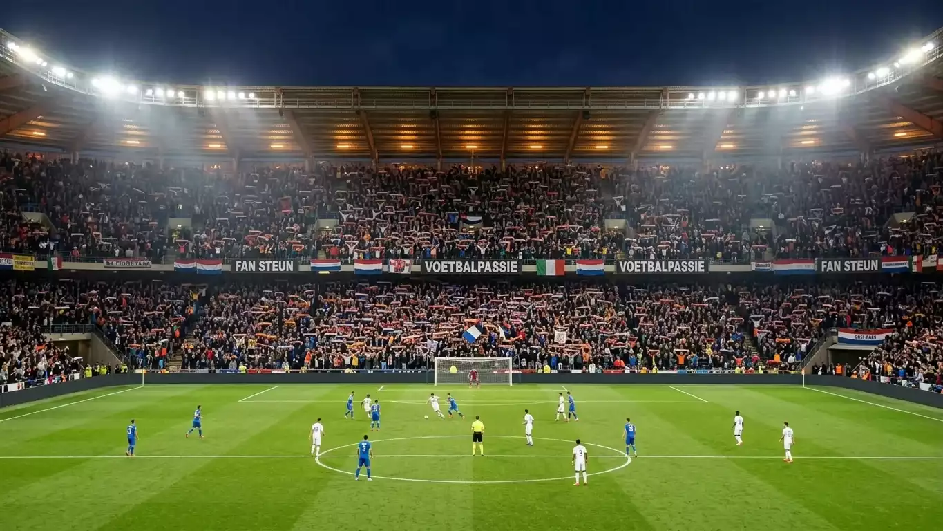 Vol Italiaans voetbalstadion tijdens een Serie A wedstrijd met enthousiast publiek